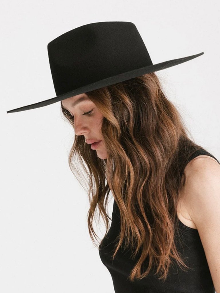 Gigi Pip Black Wide Brim Fedora Hat S/M 57